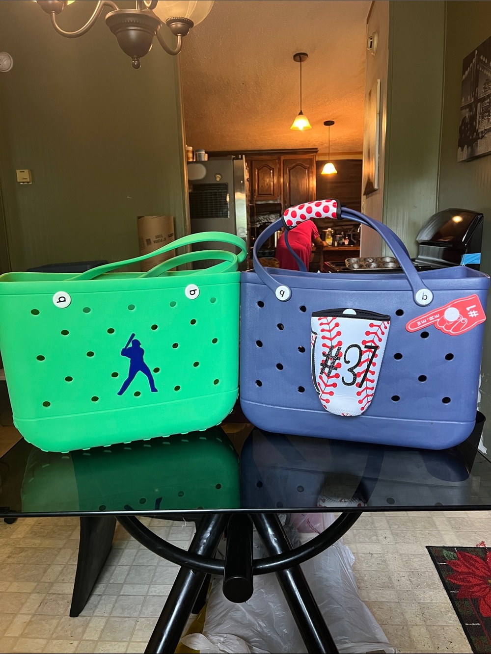 (2) XL Blue & Green Baseball Accent Tote Bags Bundle Set - Unbranded
